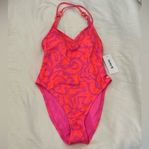 Hurley Pink and Orange One-Piece Swimsuit